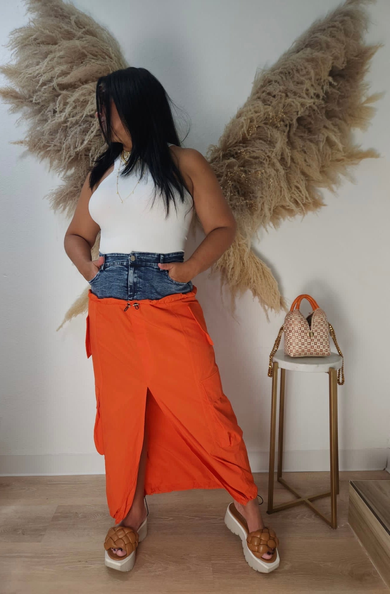 Midi Jean Cargo Skirt