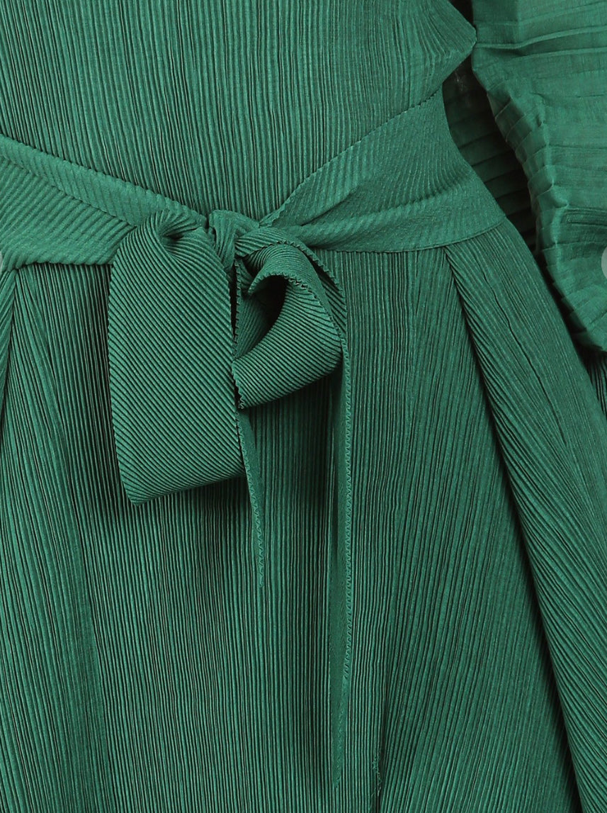 TIE WAIST PLEATS MIDI DRESS