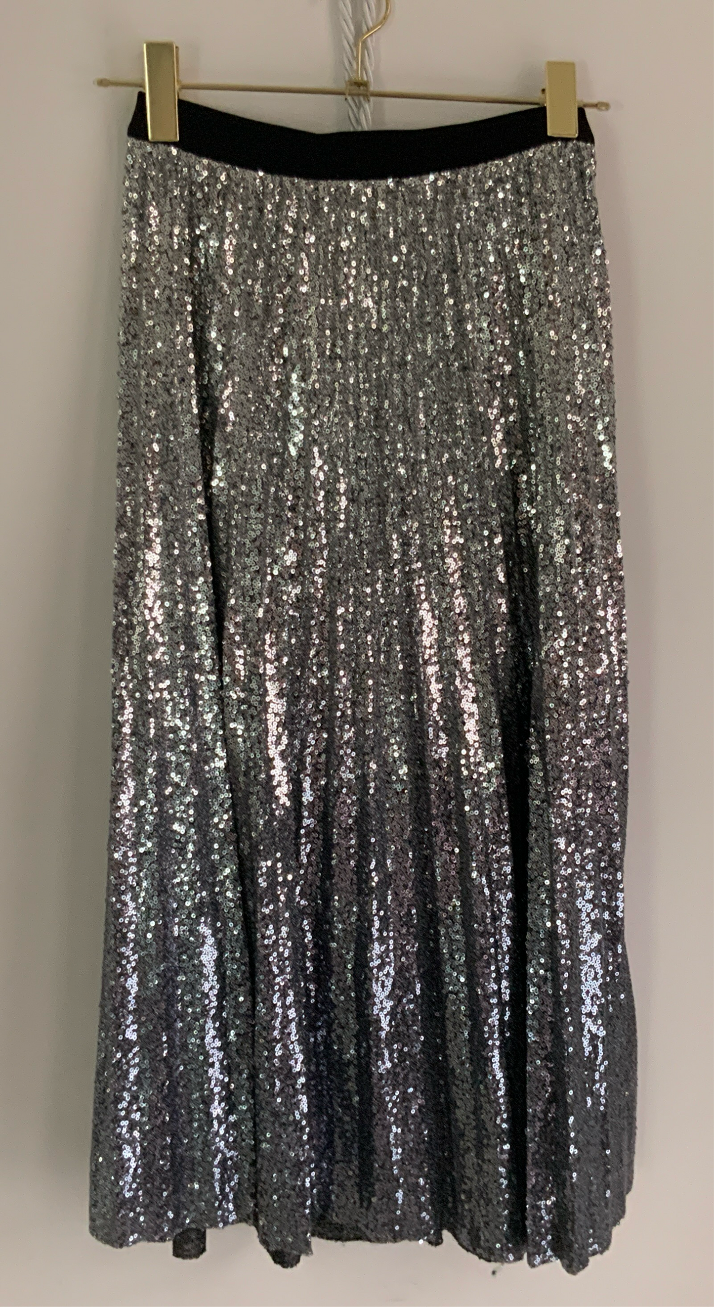 SEQUINS SILVER & TEAL OMBRE PLEAT SKIRT
