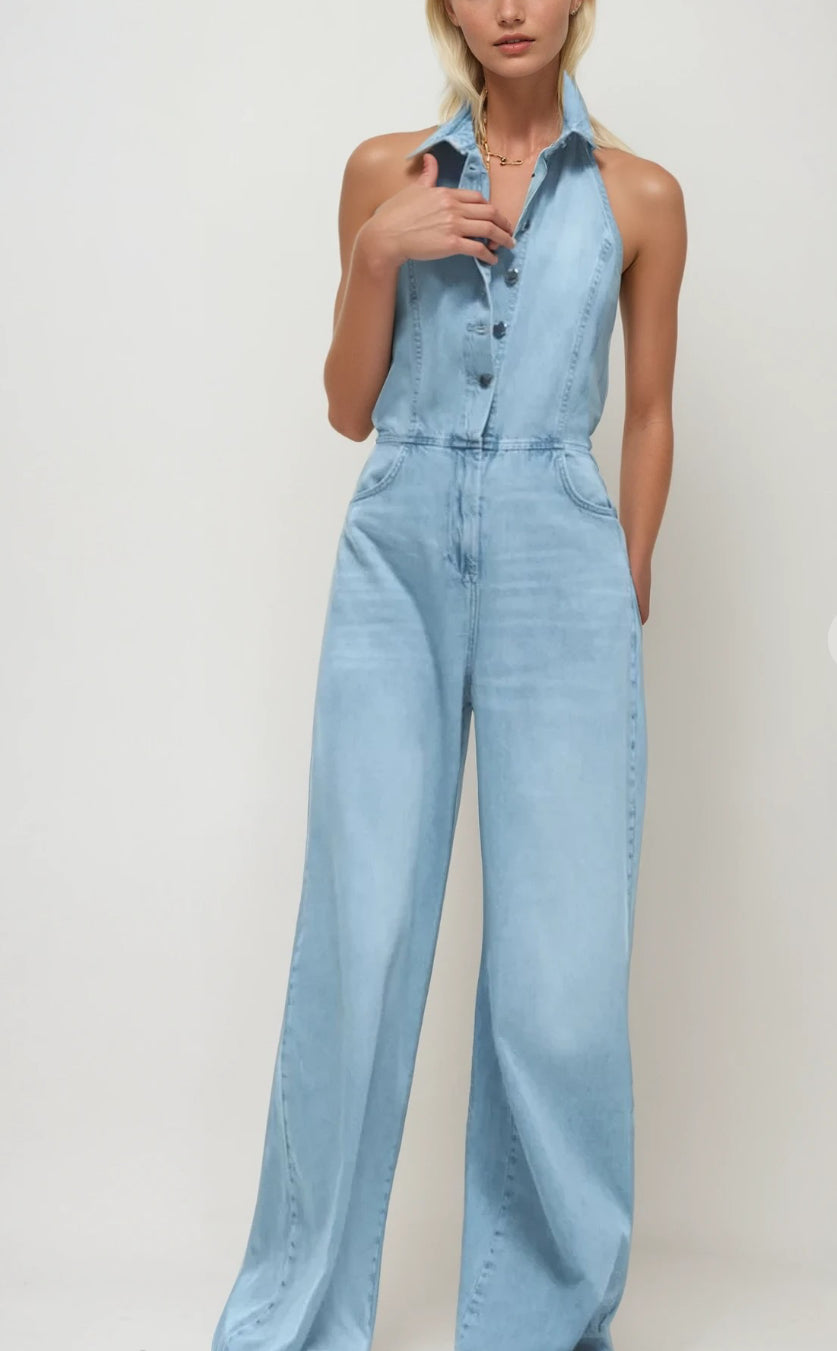 Denim Halter Jumpsuit