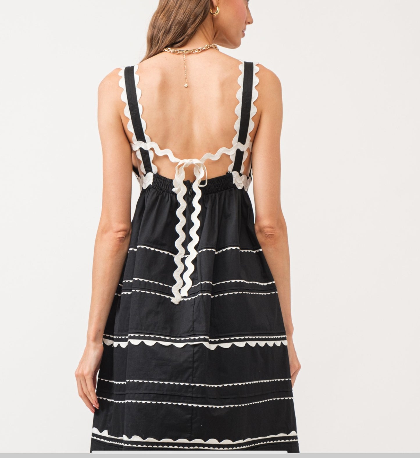 BLACK AND WHITE RIC RACE MIDI DRESS