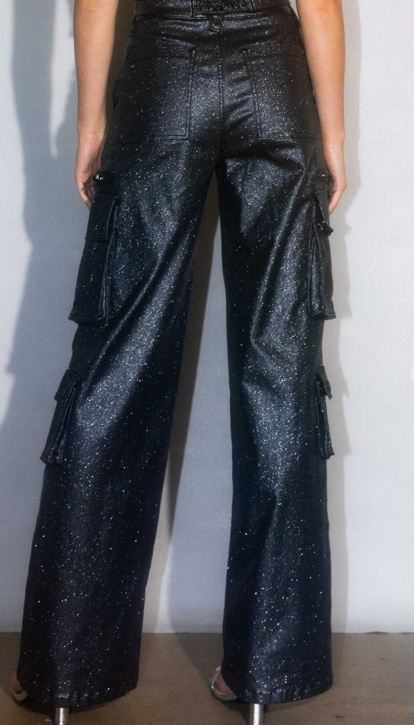 Metallic Cargo Wide Jeans