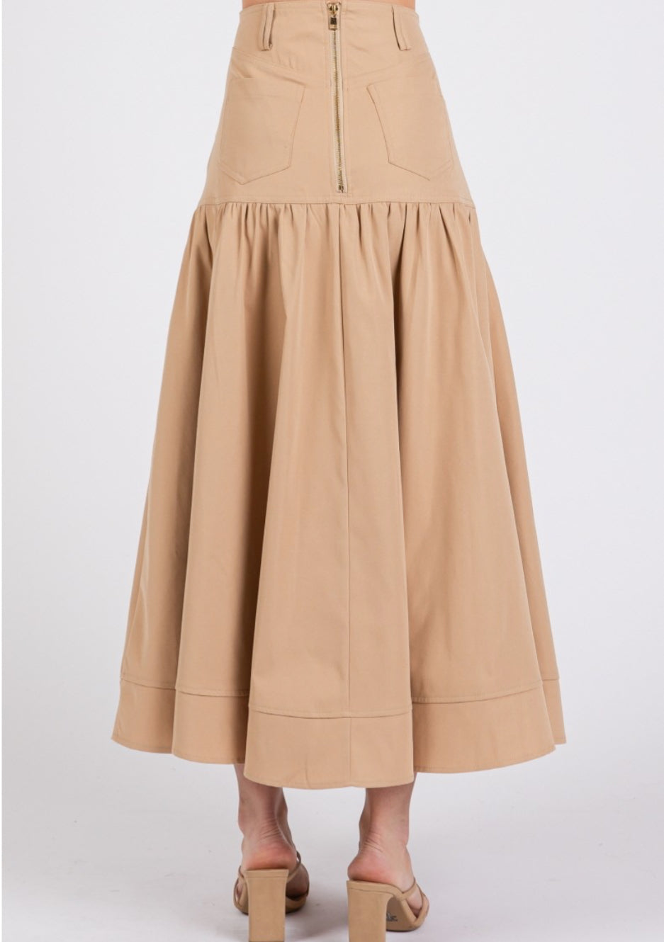 Camel Gold Buttoms Midi Skirt