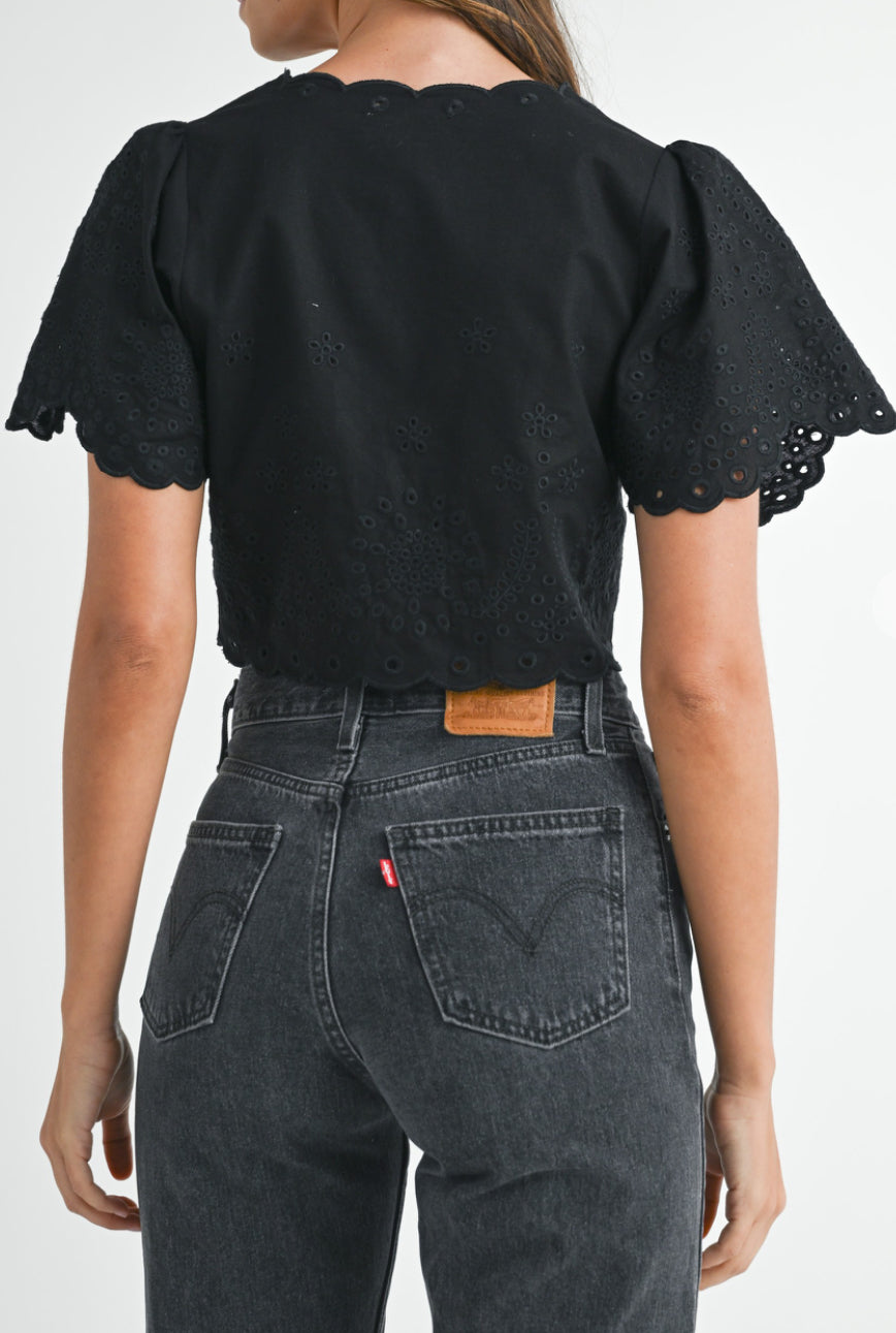 Embroidered Punch-out Ties Blouse