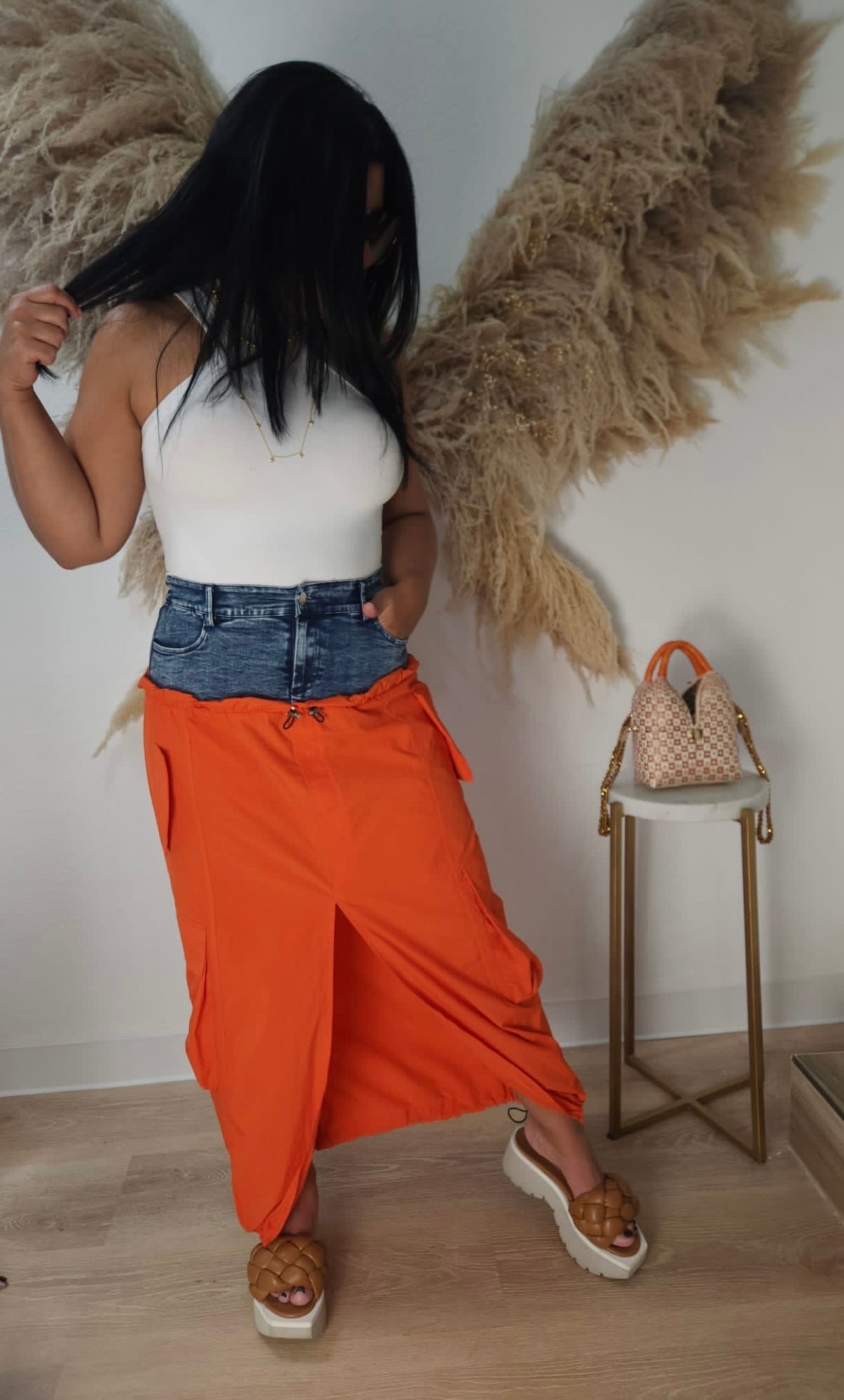 Midi Jean Cargo Skirt