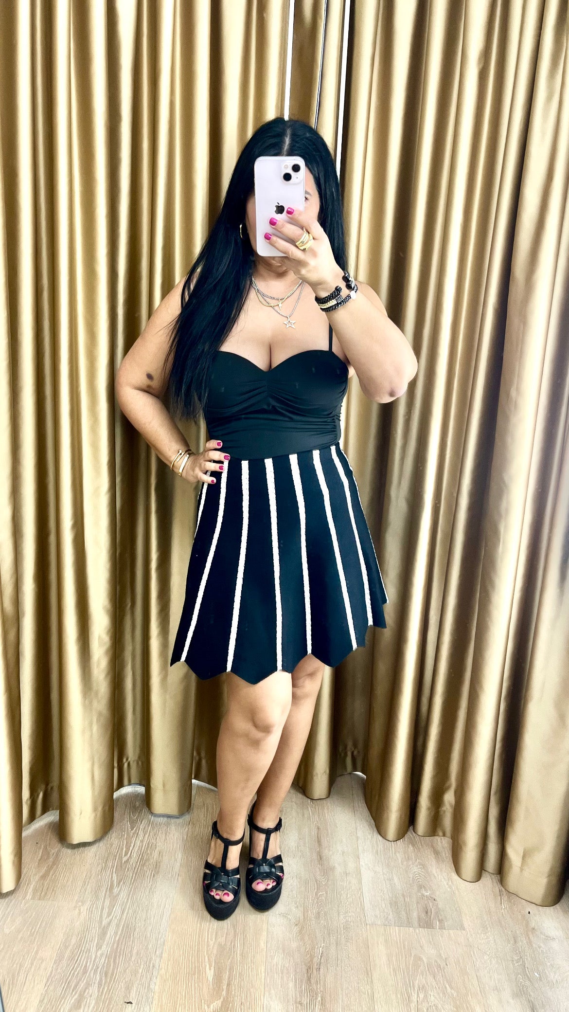 Black Mini Skirt with White Stripes