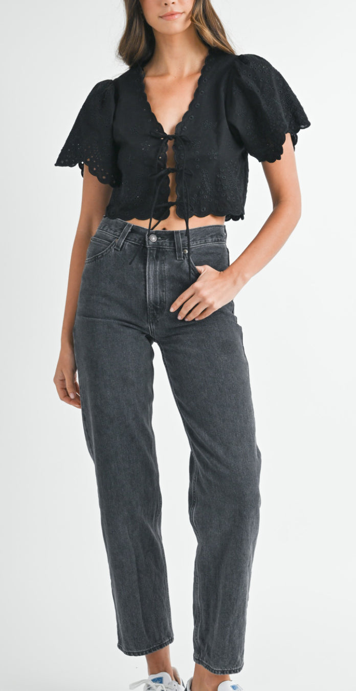 Embroidered Punch-out Ties Blouse