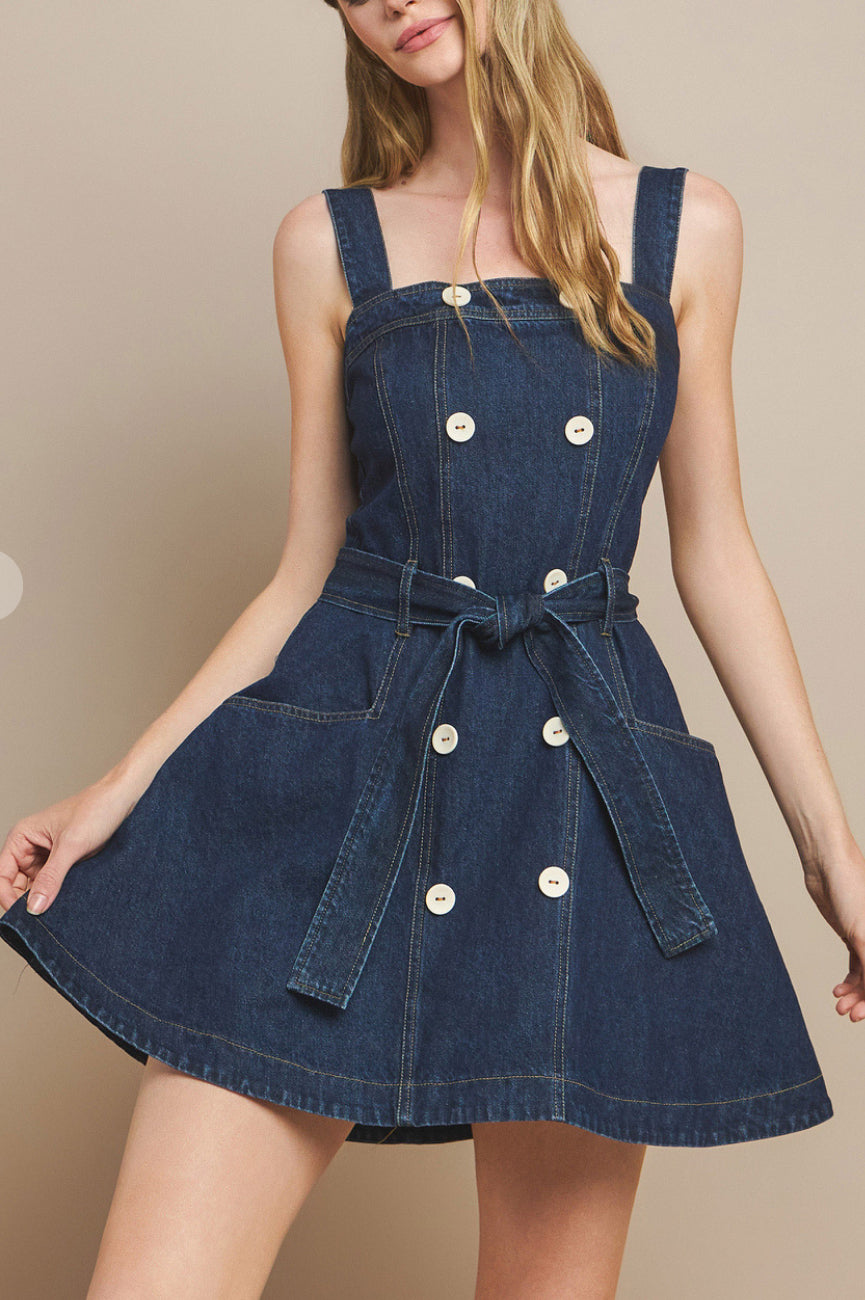 A-line Mini Denim Dress with Stash