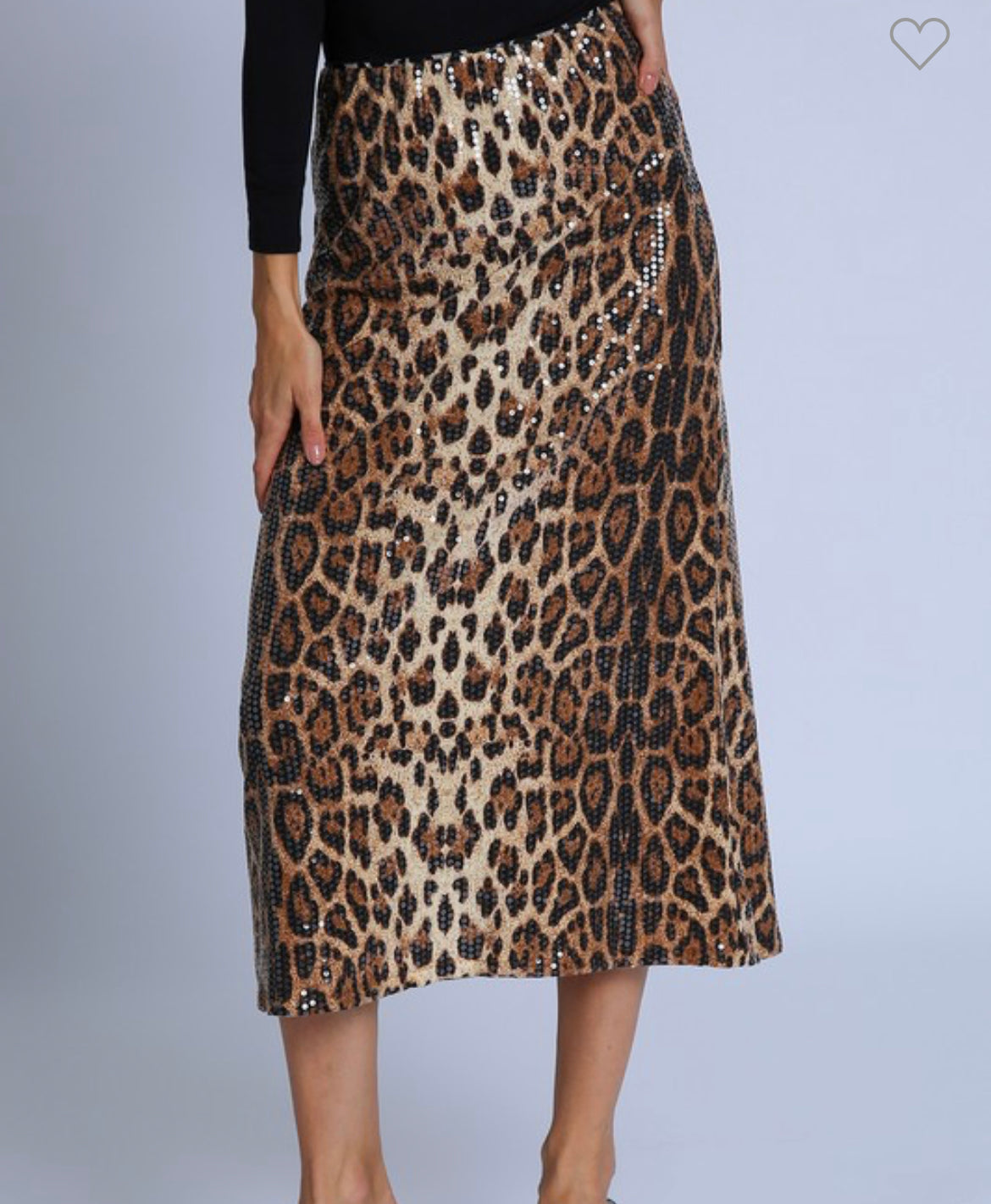 SEQUINED LEOPARD PRINT MIDI SKIRT