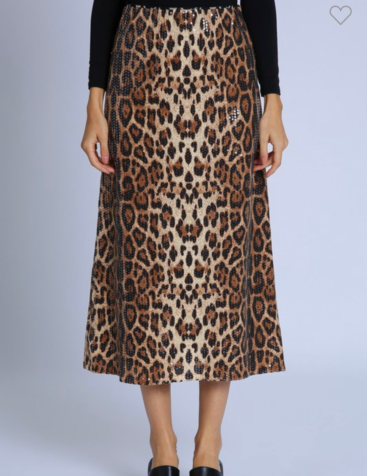SEQUINED LEOPARD PRINT MIDI SKIRT