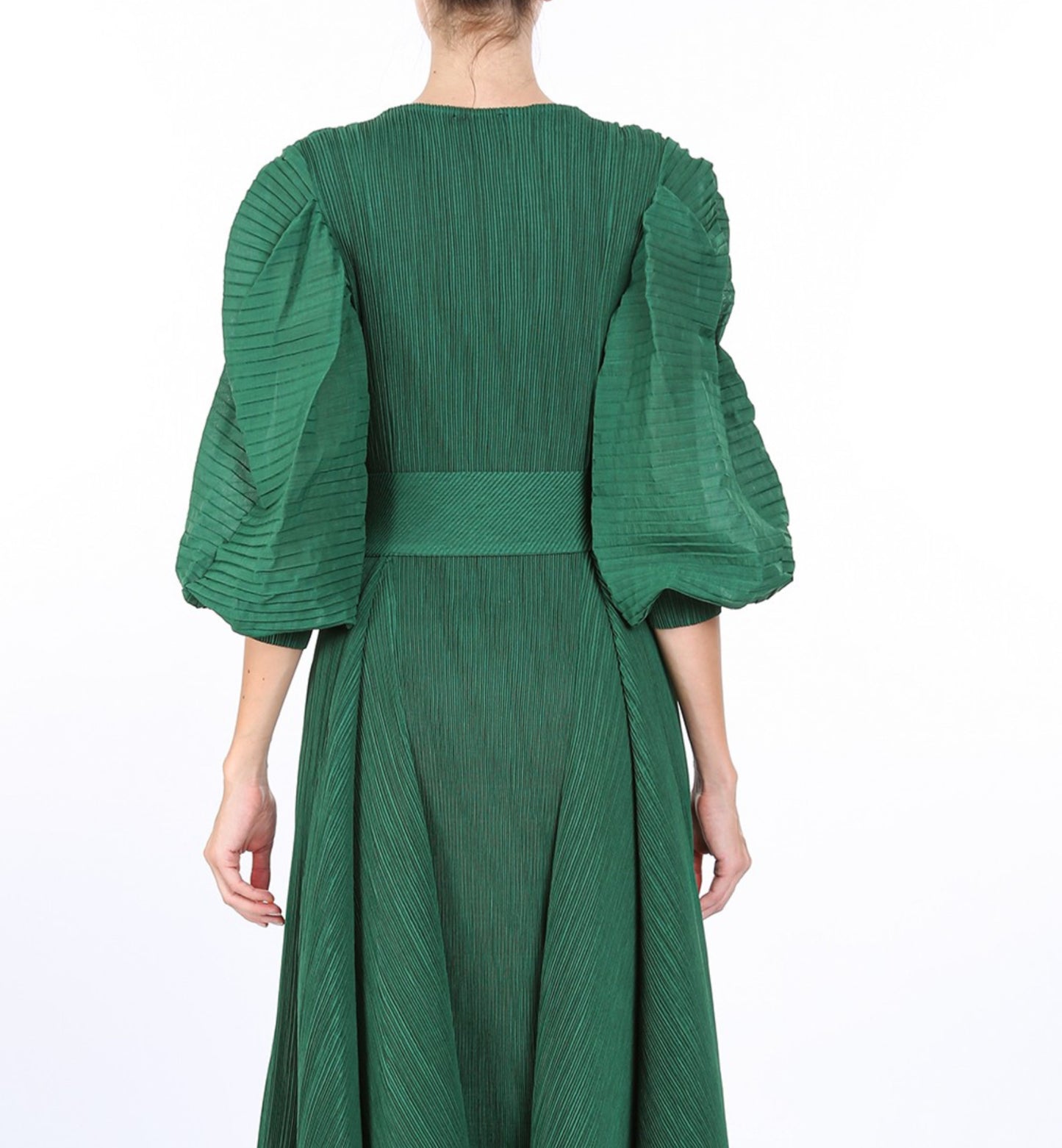 TIE WAIST PLEATS MIDI DRESS