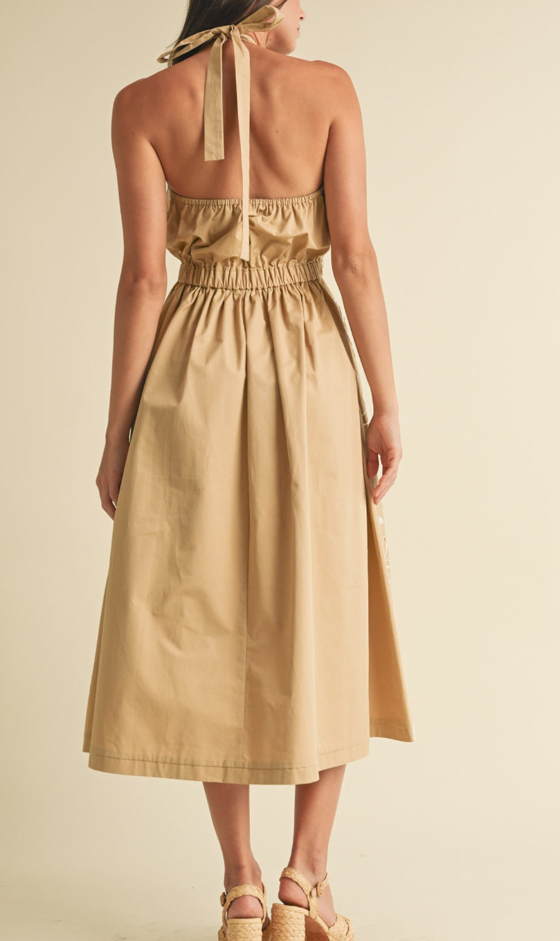 Tan Floral Midi Dress