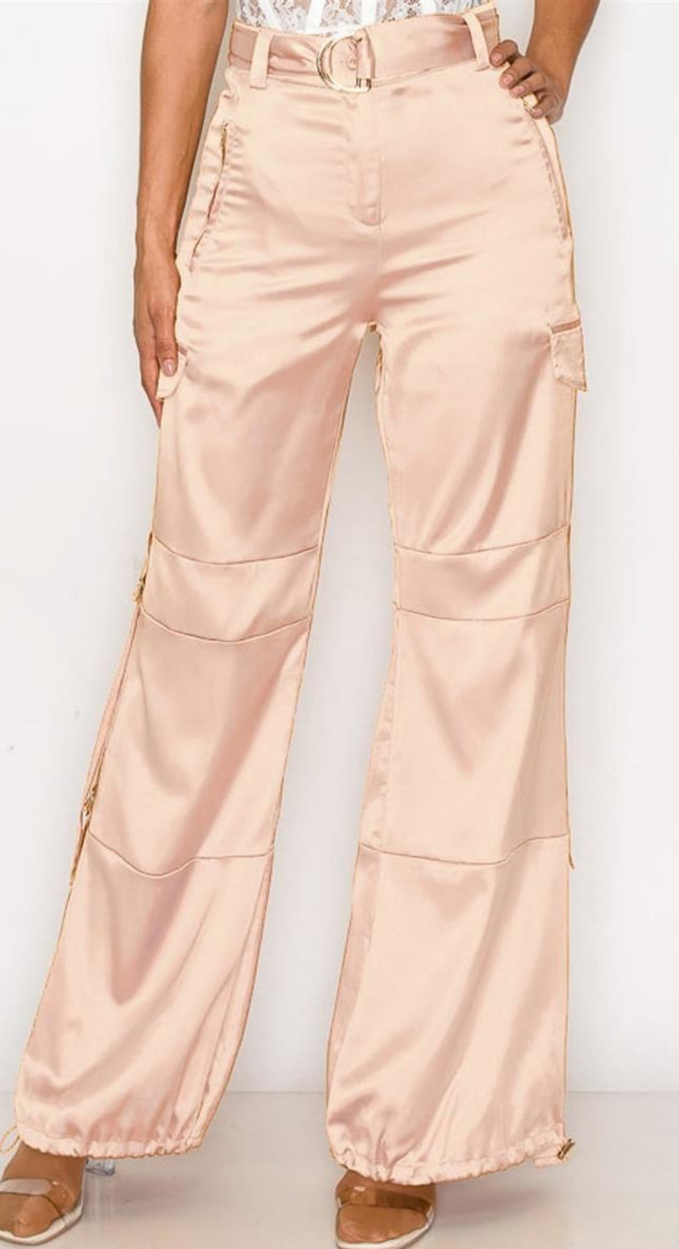 Satin. Belted Cargo Pants