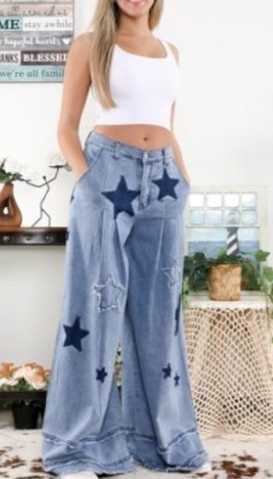DENIM STAR PATCH WIDE PANT