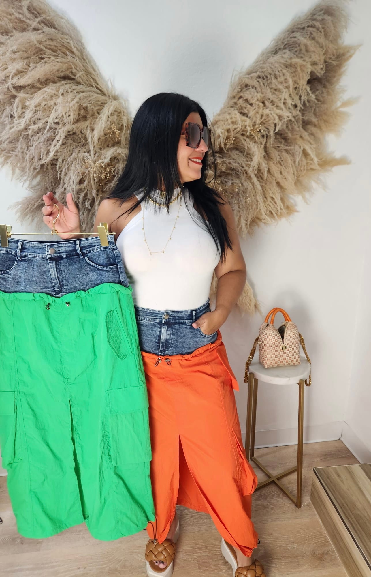 Midi Jean Cargo Skirt
