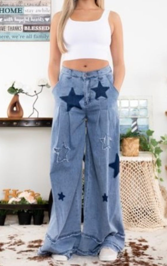 DENIM STAR PATCH WIDE PANT