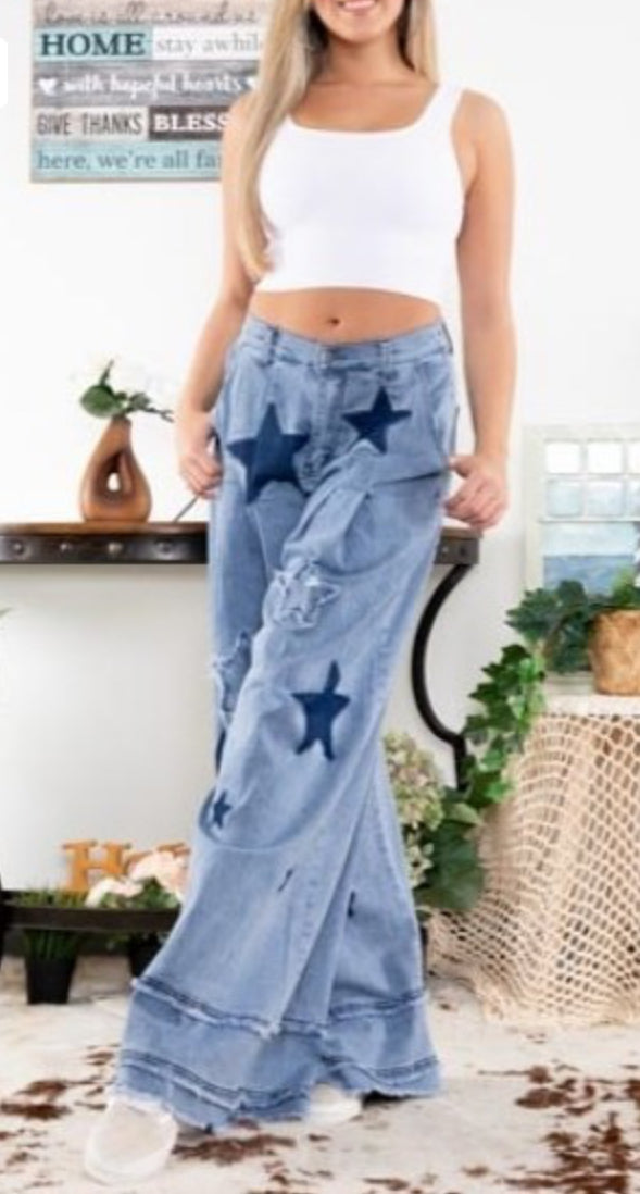 DENIM STAR PATCH WIDE PANT