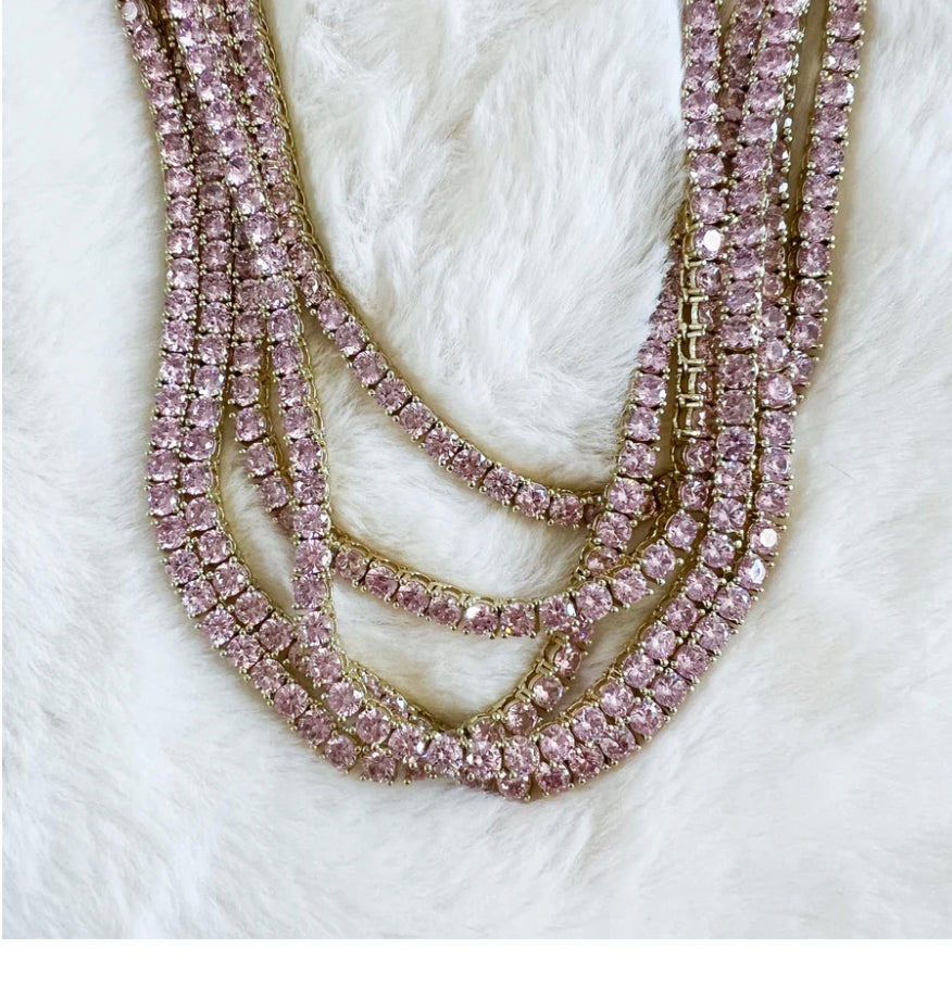 Pink Tennis Necklace