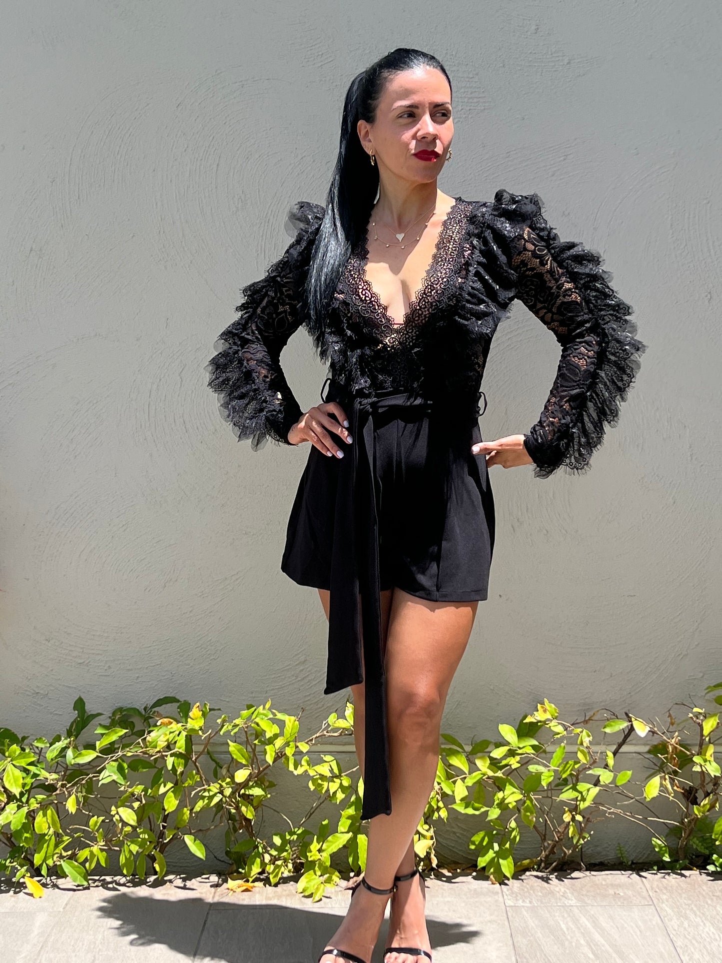 Long Sleeves Lace Black Romper