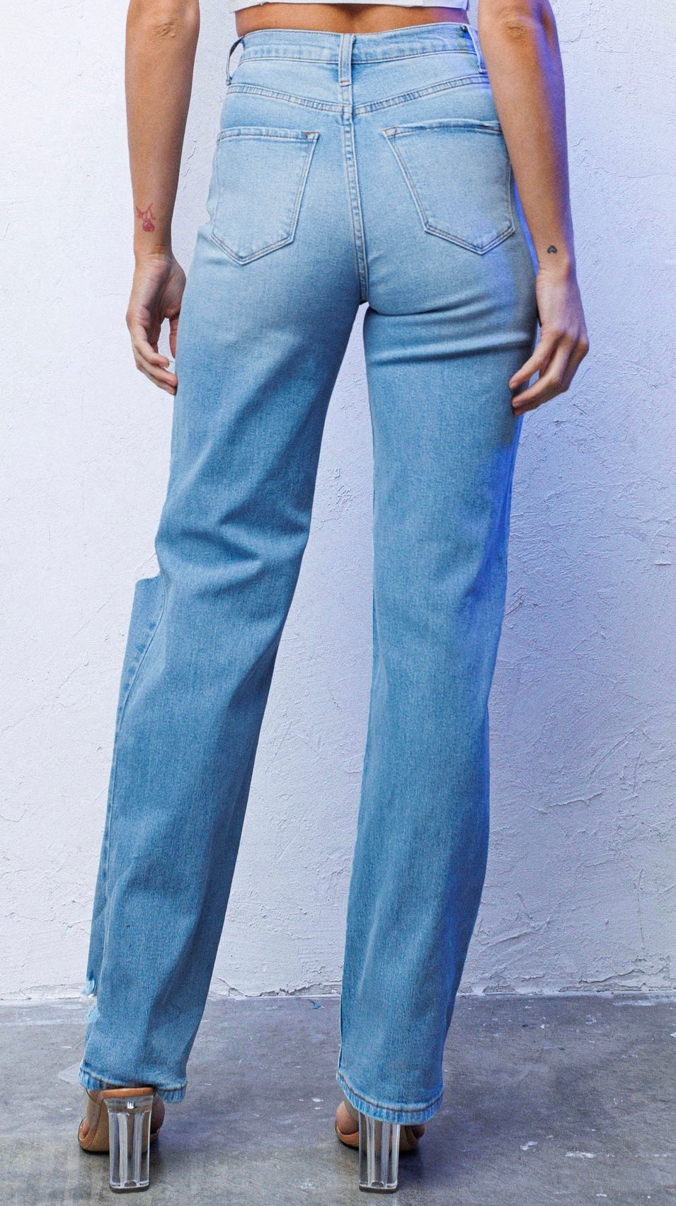 Relaxed and distressed jeans