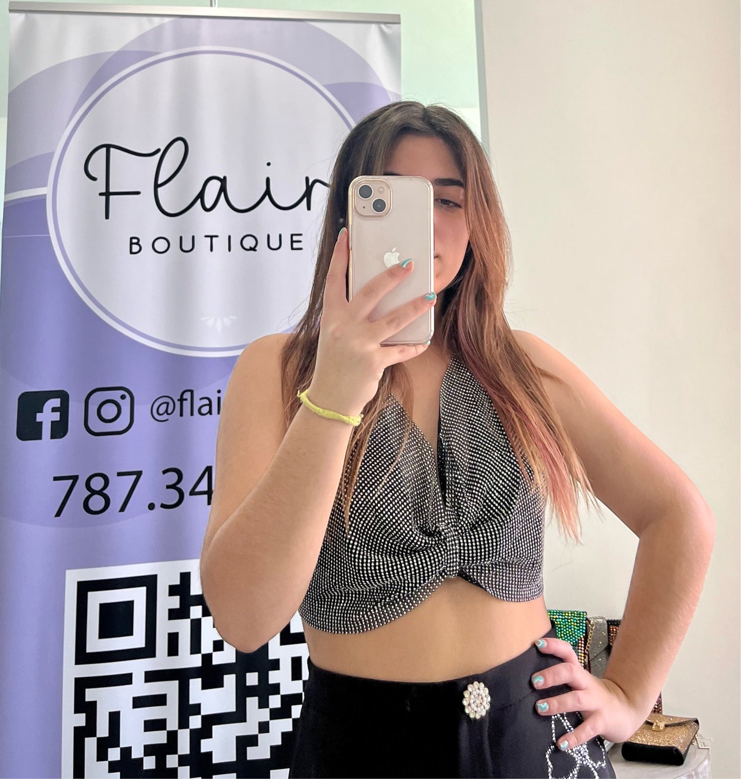 Metallic gathered top