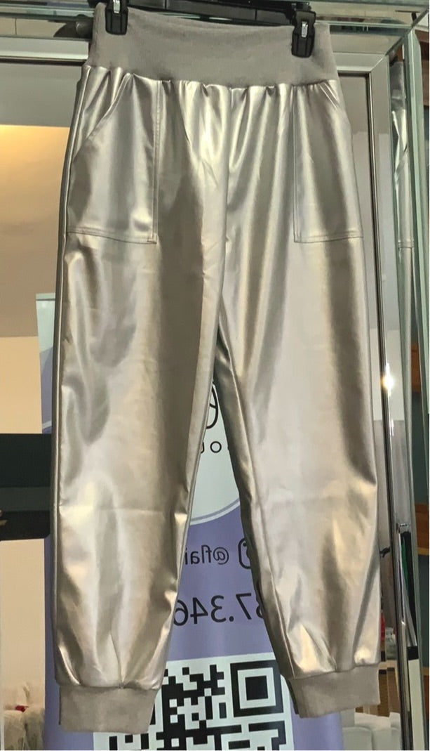 Silver Pleather Jogger