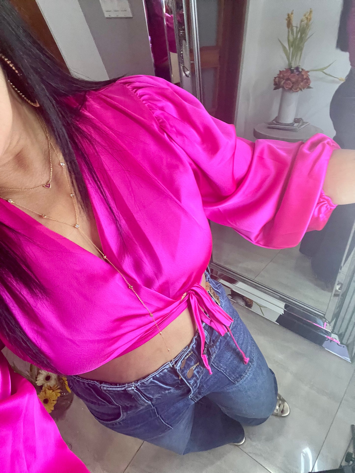 Long sleeves satin wrap