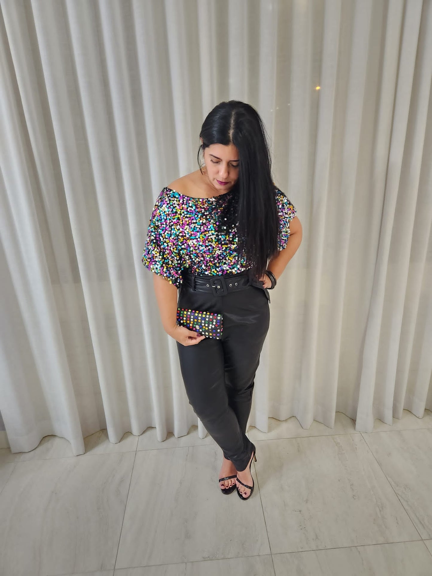 Oversized sequins top