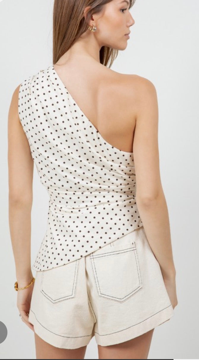 Asymmetrical One Shoulder Polka Dots Top