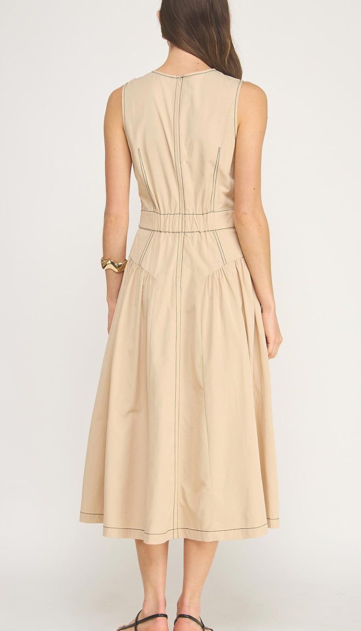 Beige Stitches Midi Dress