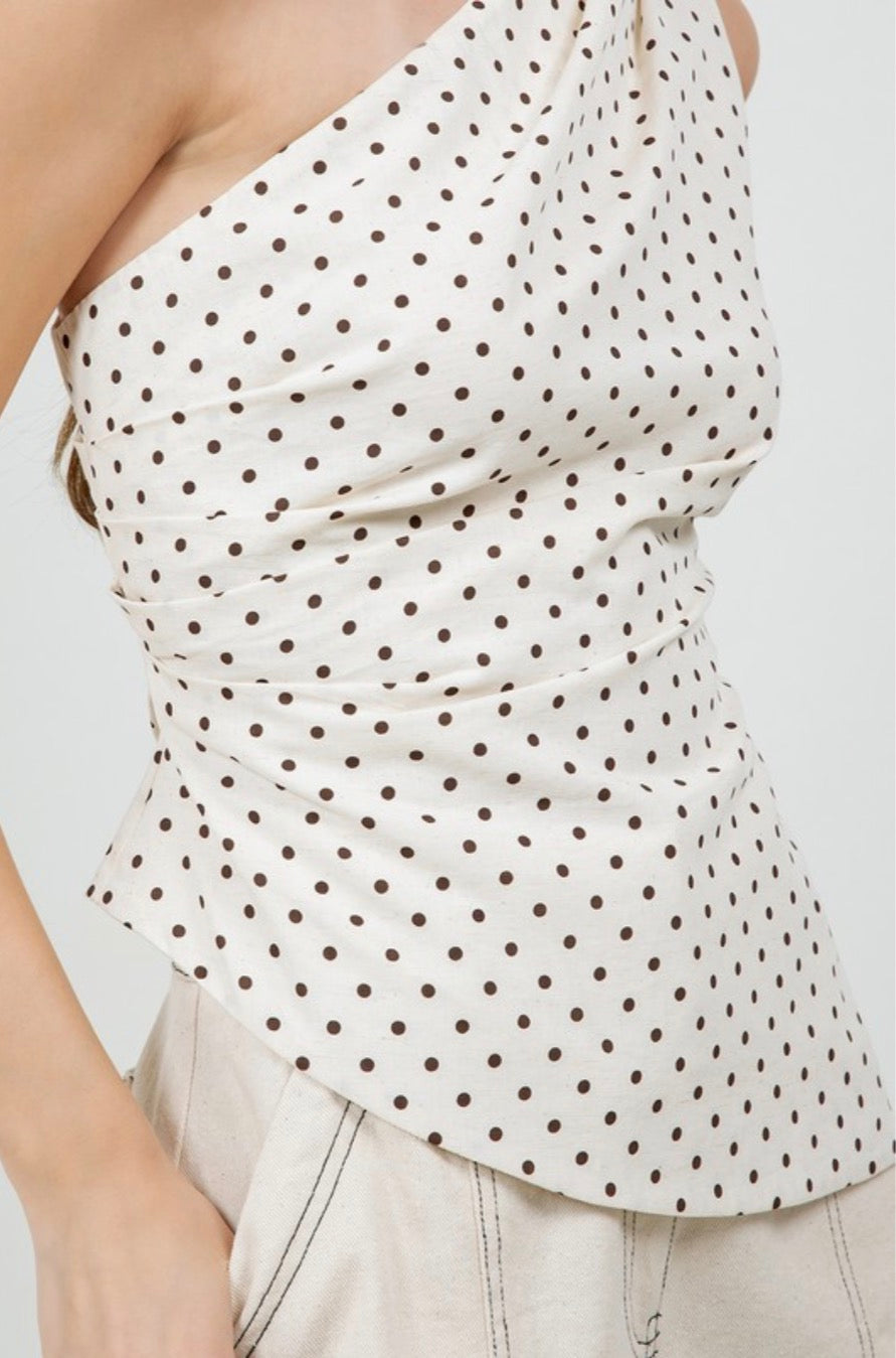 Asymmetrical One Shoulder Polka Dots Top