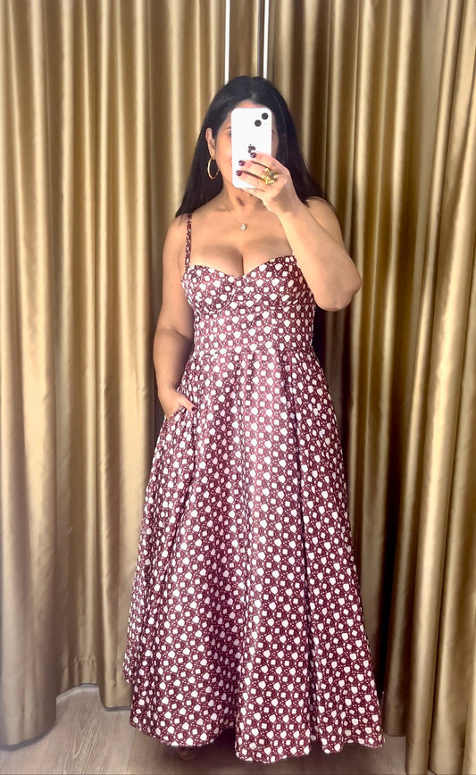Burgundy Print Corset Dress