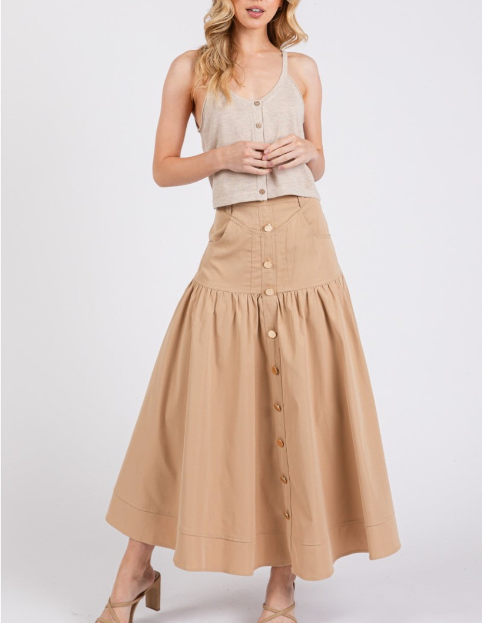 Camel Gold Buttoms Midi Skirt