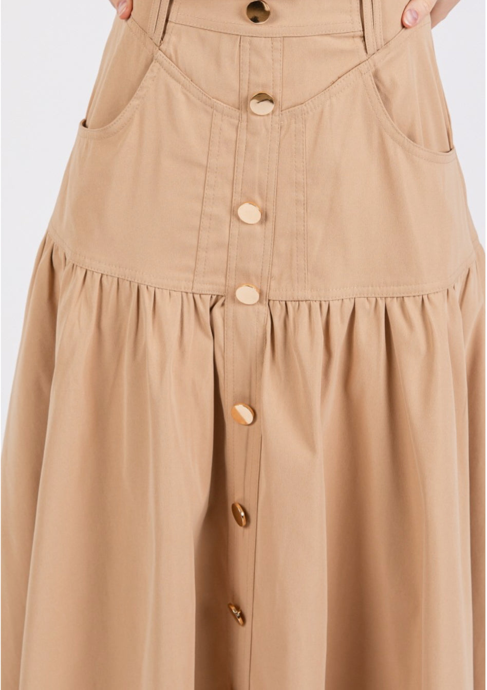 Camel Gold Buttoms Midi Skirt