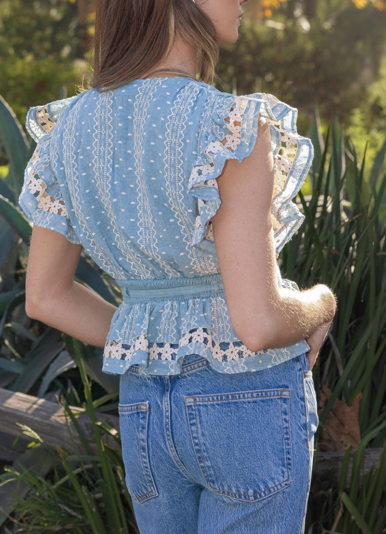 Embroidery Blue Lace Blouse
