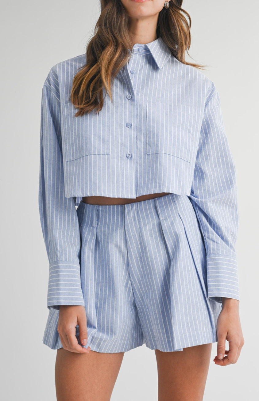 Pin Stripe Blue Shorts Set