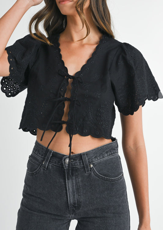 Embroidered Punch-out Ties Blouse