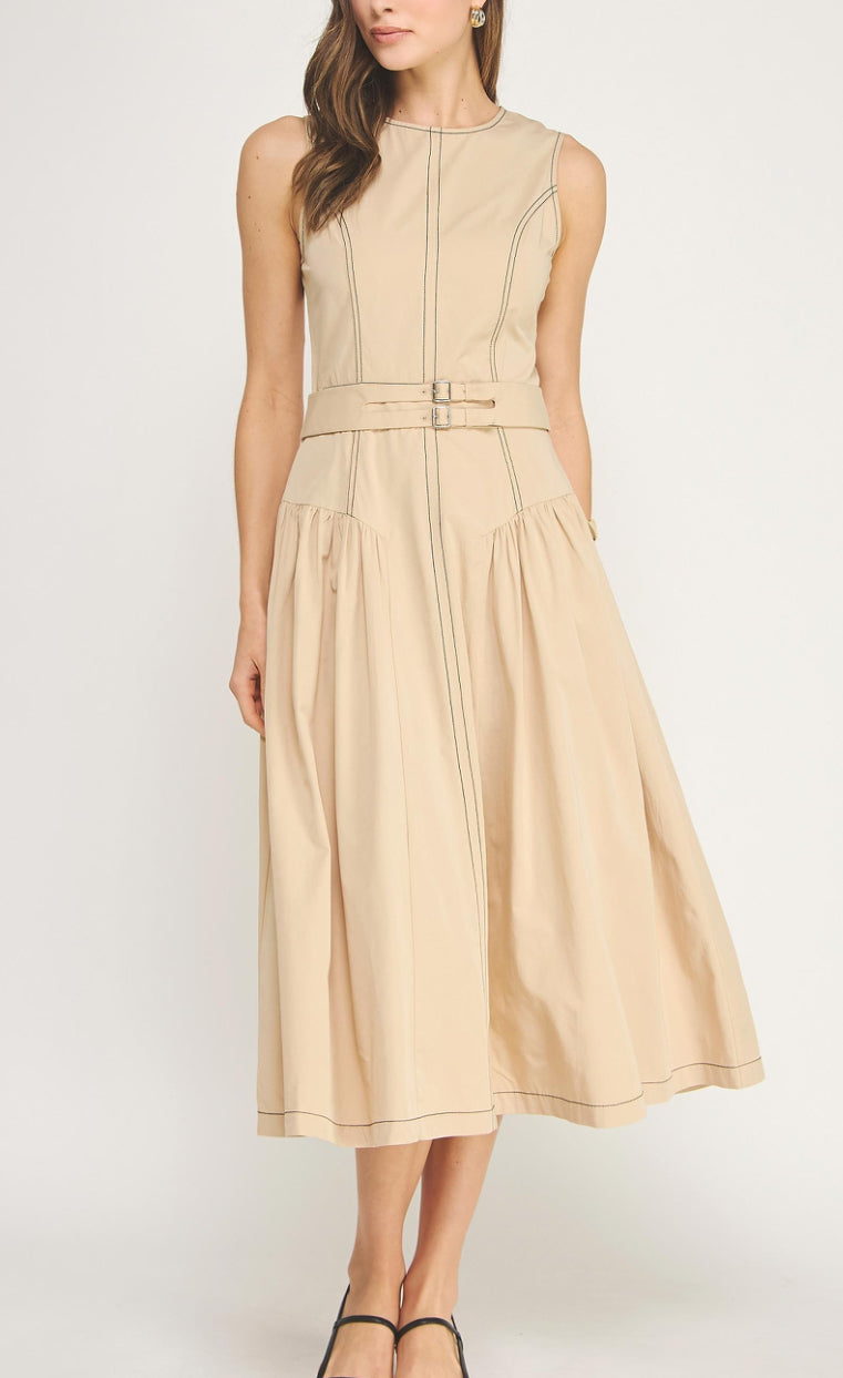 Beige Stitches Midi Dress
