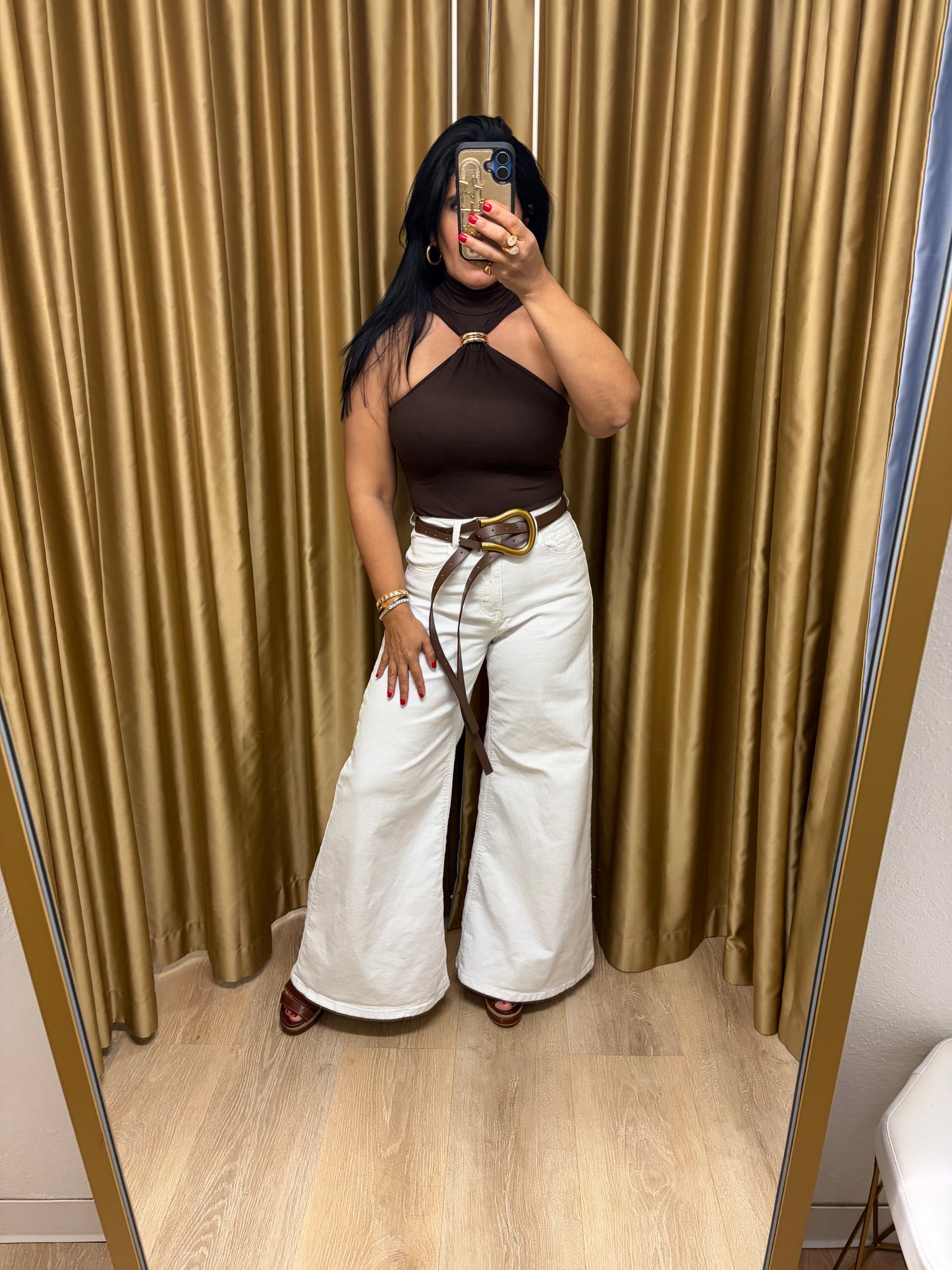 Metallic Ring Halter Top