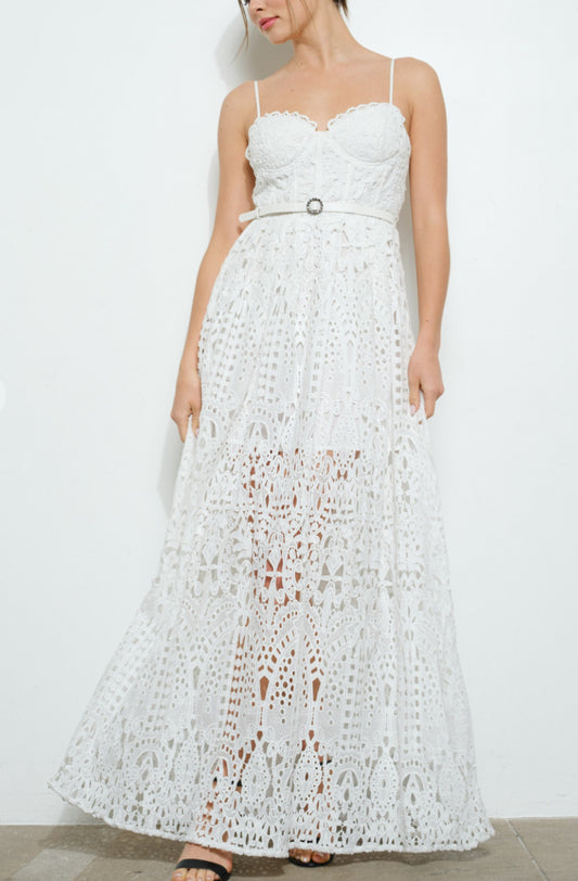 White Lace Corset Maxi Dress