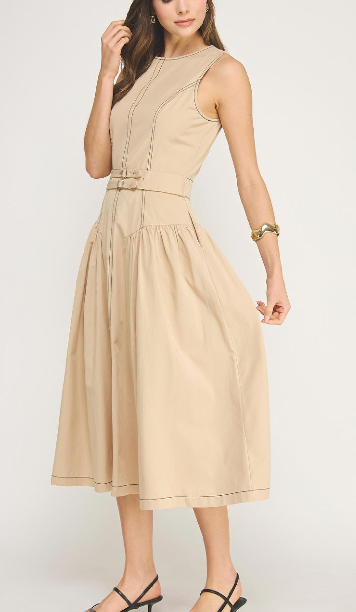 Beige Stitches Midi Dress