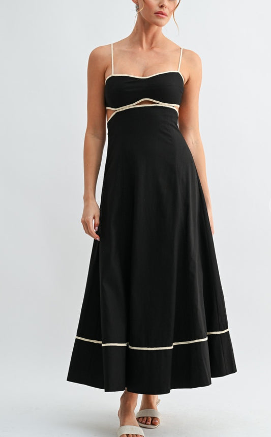 Contrast Trim Open-back Midi Dress