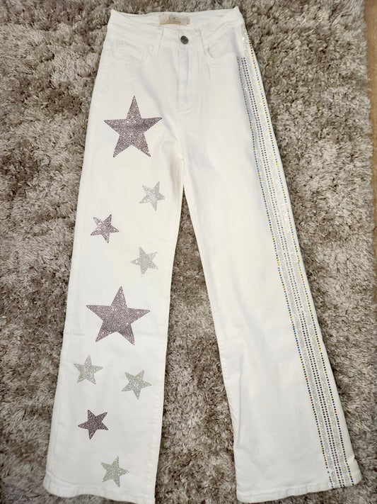 White One Side Stars Jean