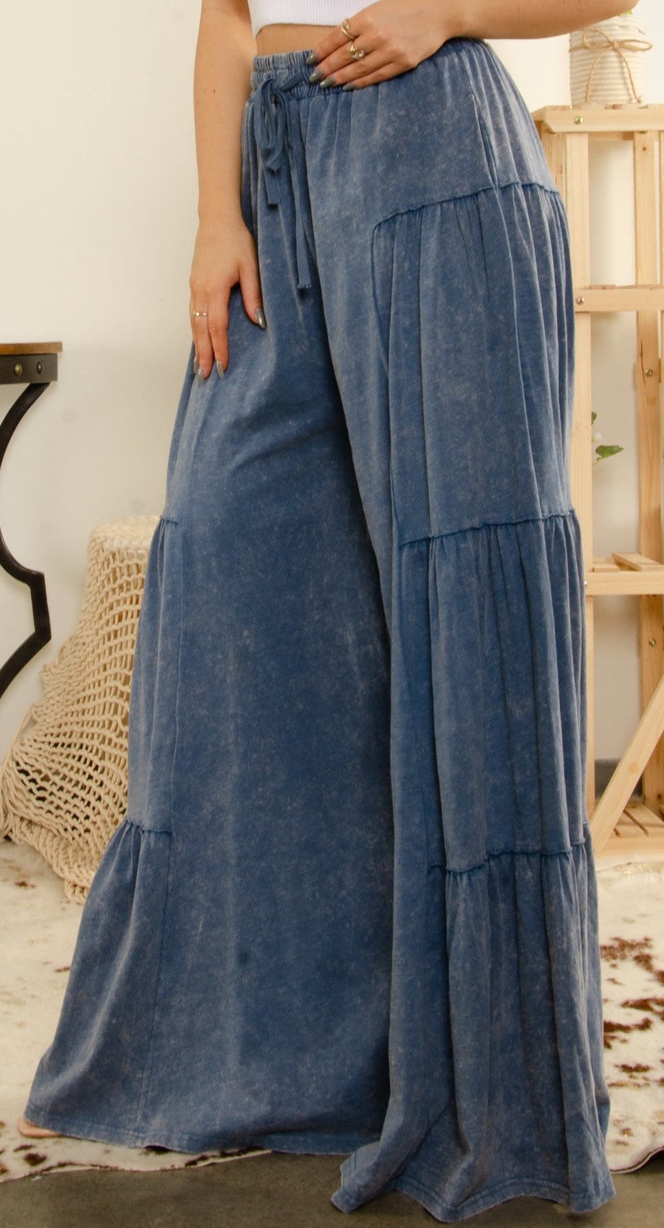 BOHO MULTI-TIERED DENIM PANTS