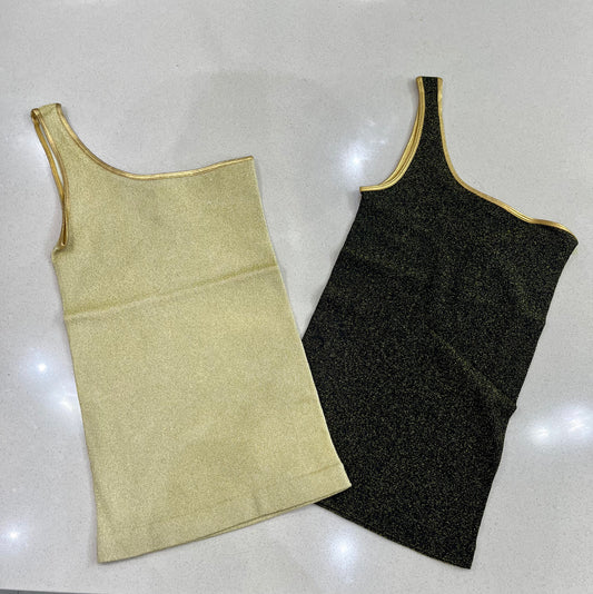 One Shoulder Basic Top Glitter