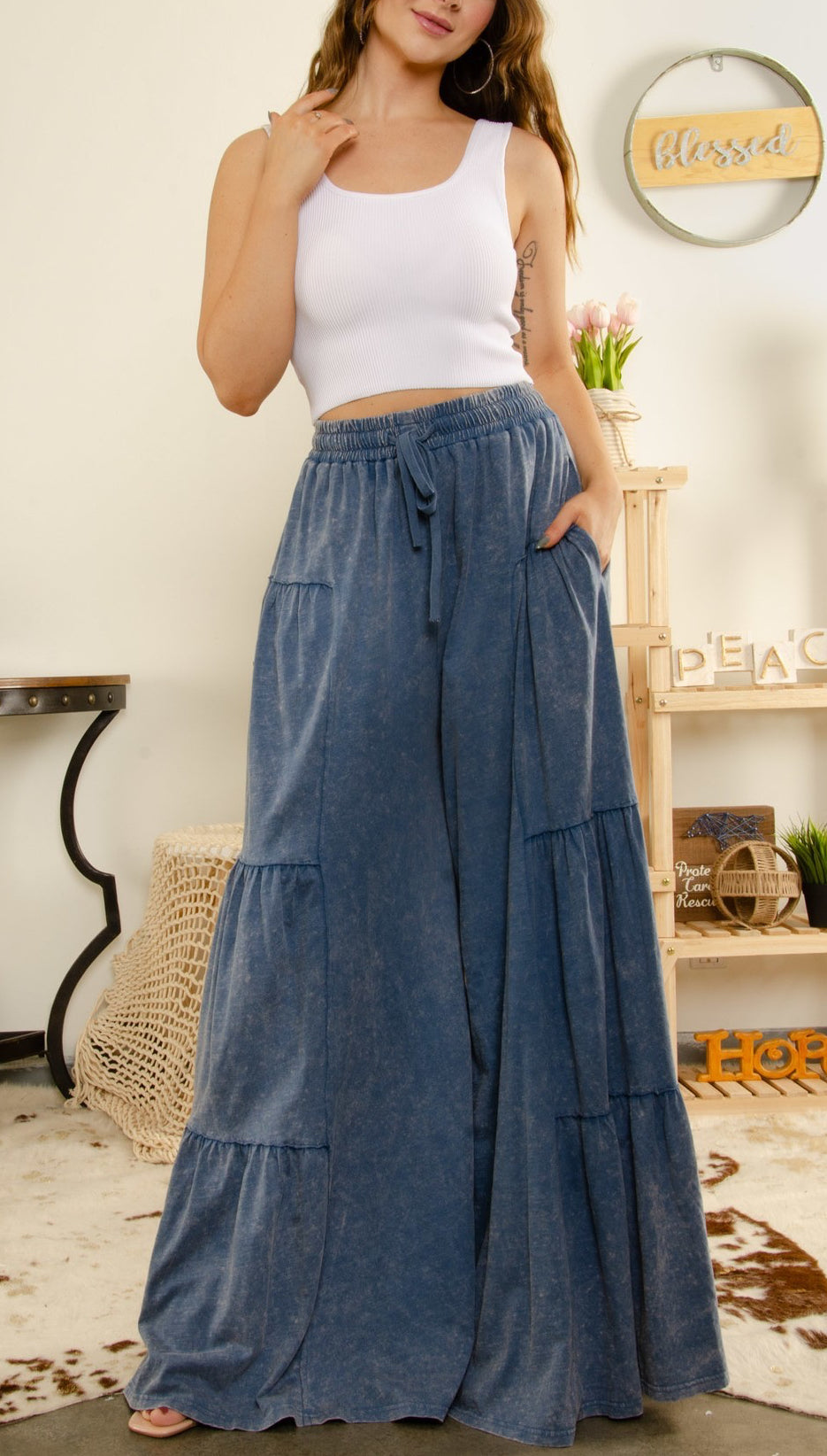 BOHO MULTI-TIERED DENIM PANTS