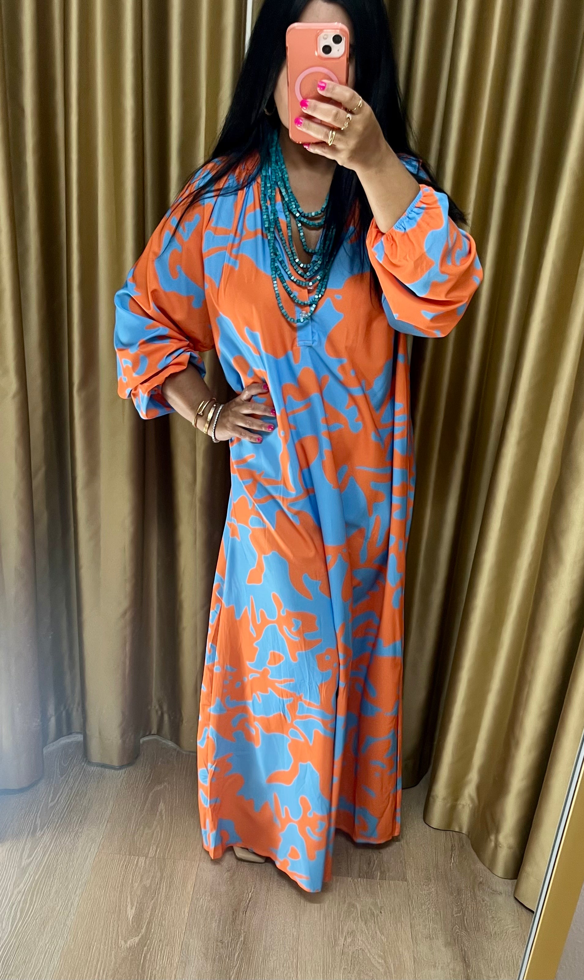 Orange & Blue Maxi Dress