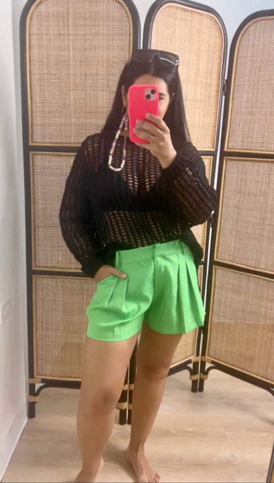 Green Pleated Shorts