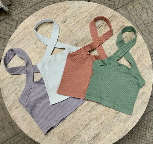 Basic crossed halter top